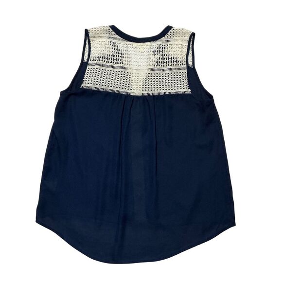 Sleeveless Sheer Tank Top Blouse Size PM Lace V-Neck Blue White - Picture 5 of 7